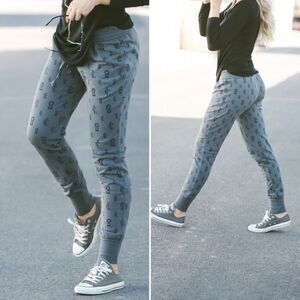 CARA LOREN Keyhole Print Jogger Pants Gray S